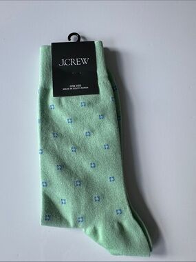 J. Crew Mint Green Socks with Light Blue Micro Squares